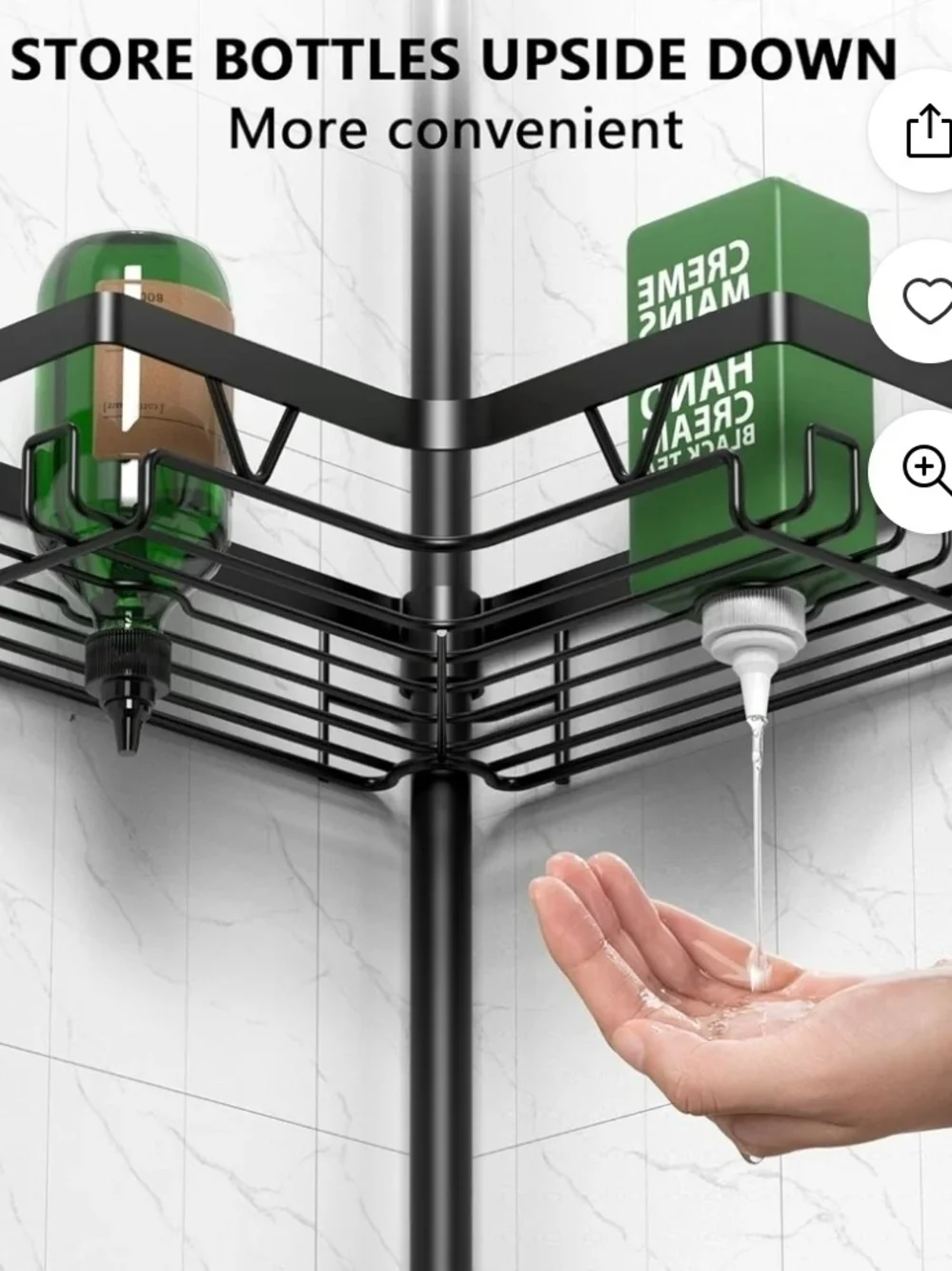 4-Tier Black Corner Shower Caddy with Hooks